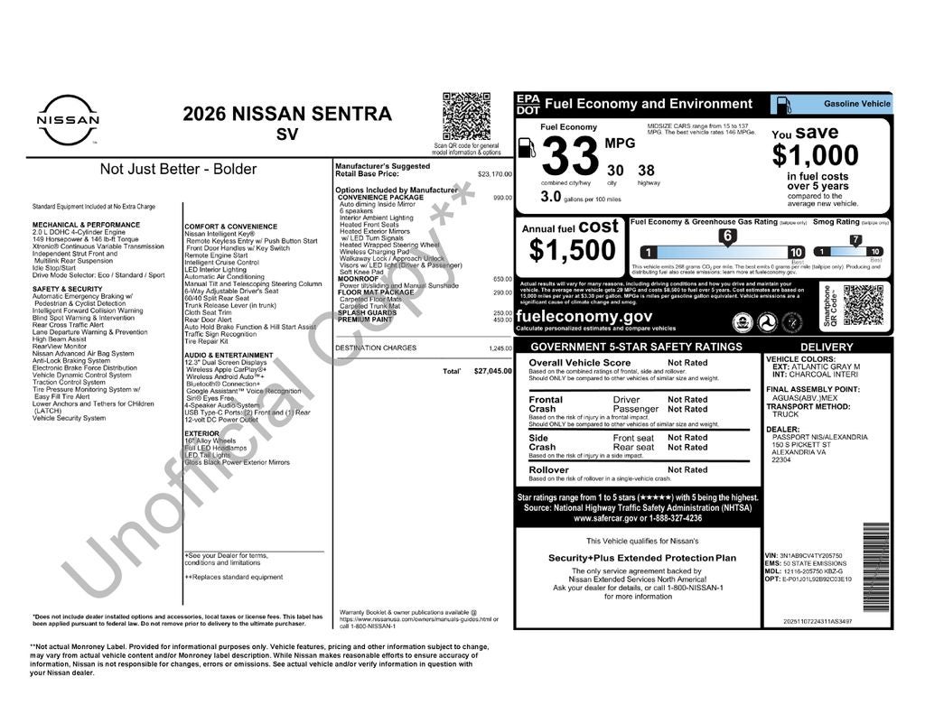 2026 Nissan Sentra SV Nissan Certified