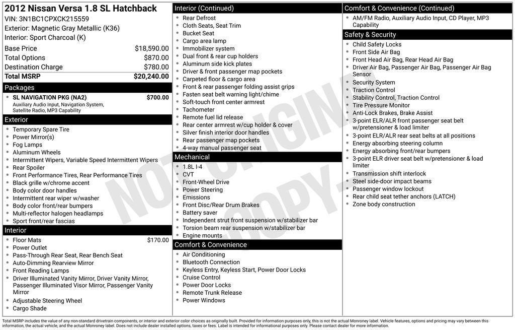 2012 Nissan Versa 1.8 SL