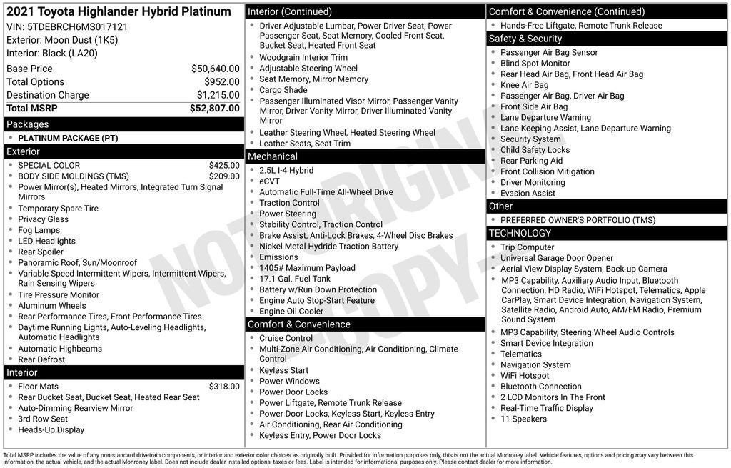 2021 Toyota Highlander Hybrid Platinum
