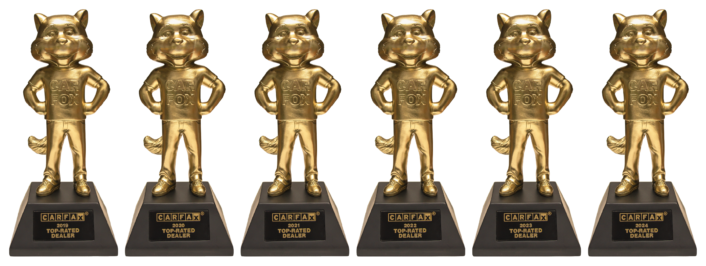 CARFAX Top-Rated Dealer trophies 2019 to 2024